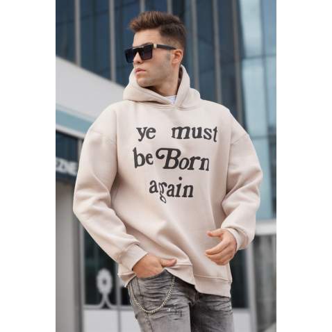 Madmext Men Beige Hoodie Sweatshirt 5336 - Bej