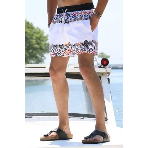 White Designed Swim Shorts 5788 - Beyaz