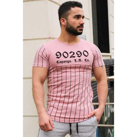 Madmext Pink Striped T-shirt for Men 2863 - Pudra