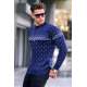 Navy Blue Designed Knitwear Sweater 5972 - Lacivert