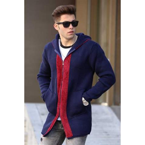 Madmext Men Navy Blue Cardigan Hoodie 2827 - Lacivert