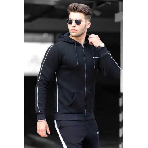 Madmext Black Hooded Zip-Down Men Sweatshirt 4711 - Siyah