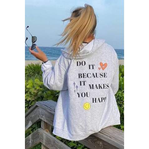 Mad Girls Printed Gray Hoodie Sweatshirt MG1195 - Karmelanj