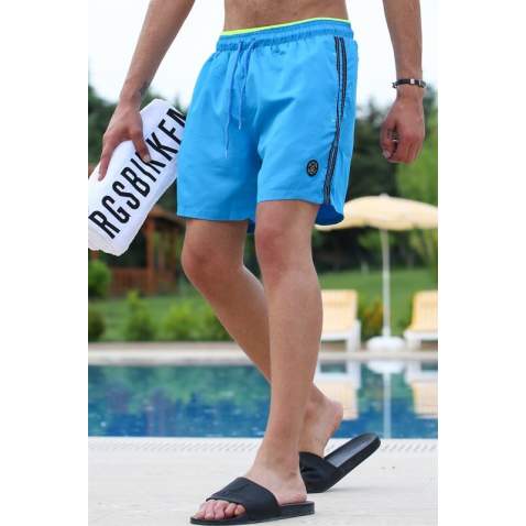 Madmext Men Striped Turquoise Swim Shorts 2943 - Turkuaz