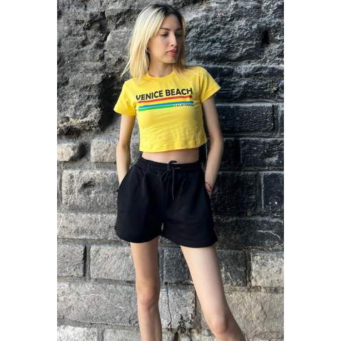 Yellow Printed Crop T-Shirt MG1535 - Sarı