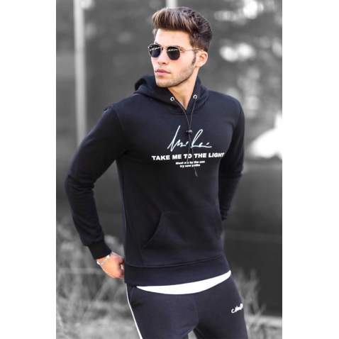 Madmext Black Printed Men's Hoodie 4723 - Siyah