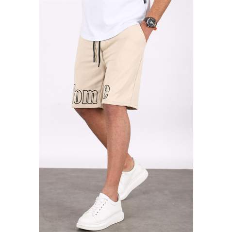 Madmext Men Printed Beige Capri Shorts 5439 - Bej