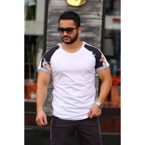 Madmext White Printed T-shirt for Men 4059 - Beyaz