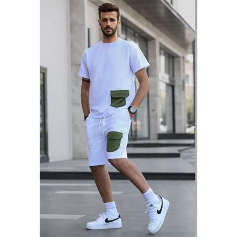 Men White Shorts Set 5901 - Beyaz