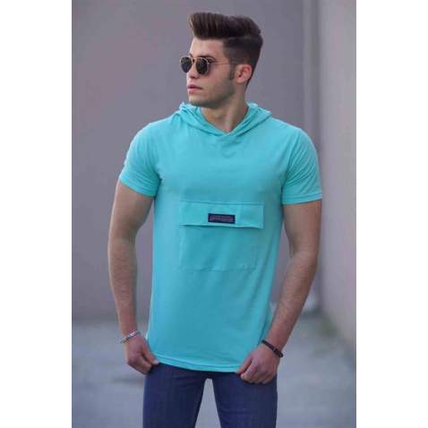 Madmext Turquoise T-shirt With Hood for Men 4611 - Turkuaz