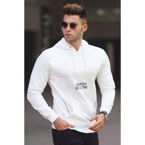 Madmext Men Printed White Hoodie Sweatshirt 5292 - Beyaz