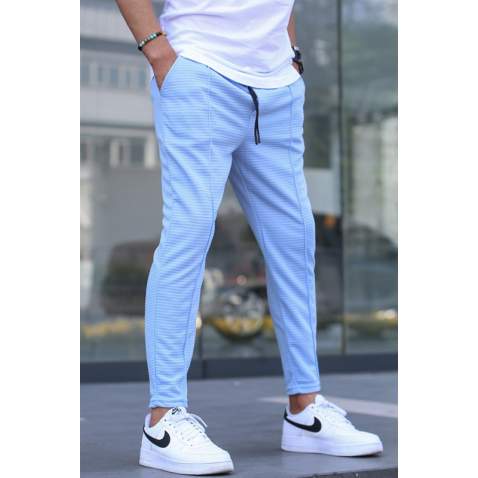 Men Striped Blue Sweatpants - Mavi