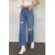 Women Light Blue Bell Bottom Jeans MG1519 - Açık mavi