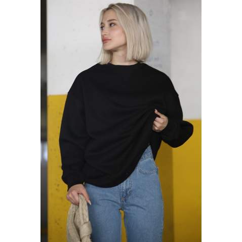 Siyah Kaşkorse Detaylı Bisiklet Yaka Sweatshirt MG1567 - Siyah