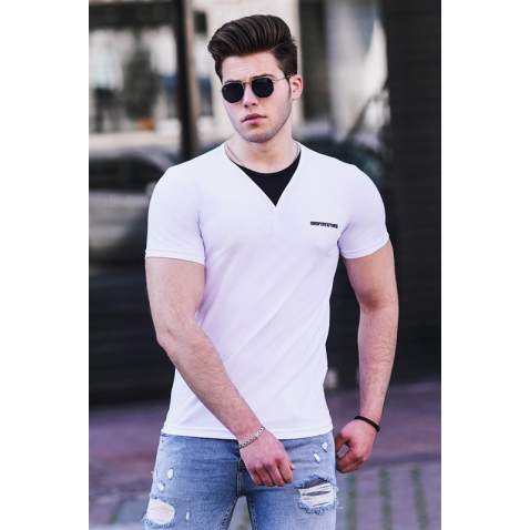 Madmext White Button-up T-shirt for Men 4581 - Beyaz