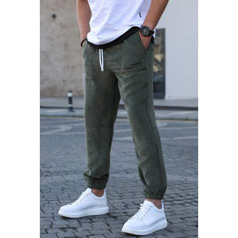 Men Khaki Velvet Sweatpants 5466 - Haki