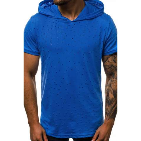 Madmext Blue Rapped T-shirt with Hood for Men 3069 - Sax mavi