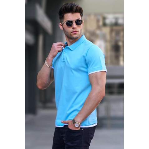 Men Basic Blue Polo T-Shirt 5885 - Mavi