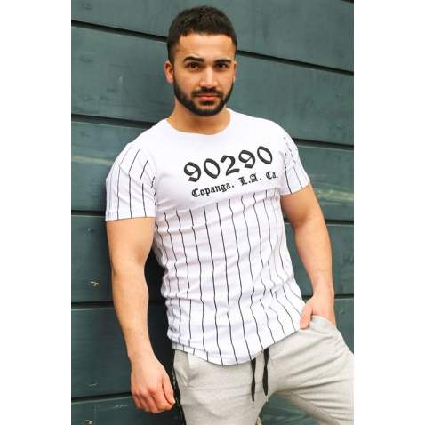 Madmext White Striped T-shirt for Men 2863 - Beyaz