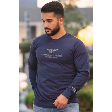 Madmext Navy Blue Printed Sweatshirt 4134 - Lacivert