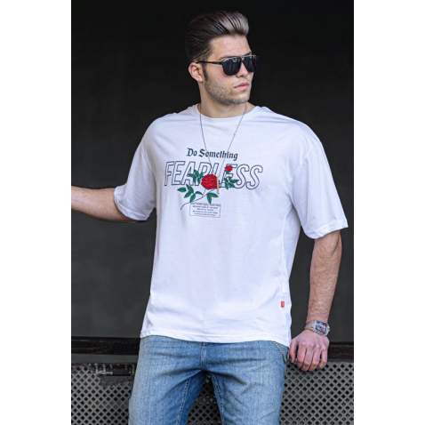 Madmext Men Printed White T-shirt 4971 - Beyaz