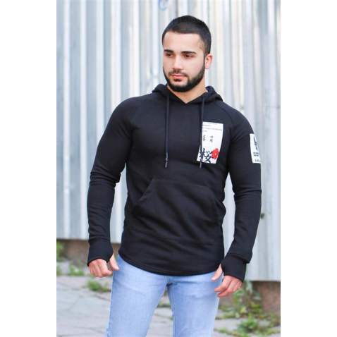 Madmext Men Black Hoodie Sweatshirt 2241 - Siyah