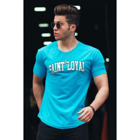 Madmext Blue Printed T-shirt for Men 4630 - Mavi