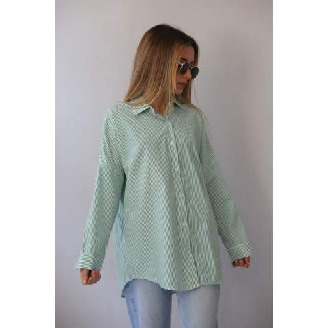 Green Striped Over Fit Shirt MG1525 - Yeşil