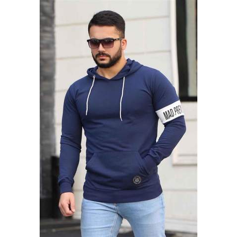 Madmext Navy Blue Printed Hoodie 4123 - Lacivert