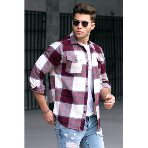 Madmext Men Plaid Maroon Shirt 4921 - Bordo