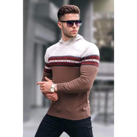 Madmext Beige Sweater With Hoodie For Men 5624 - Bej