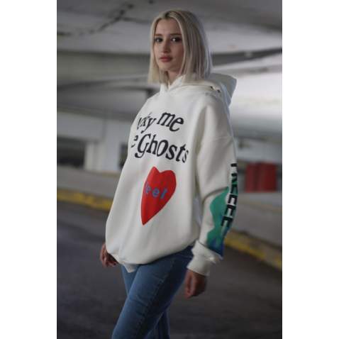 Mad Girls Beyaz Baskılı Oversize Sweatshirt MG903 - Beyaz