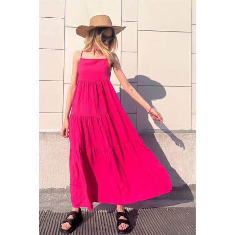 Women Fuchsia Long Dress - Fuşya