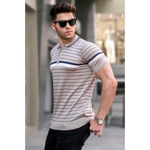 Men Striped Mink Polo T-Shirt 5734 - Vizon