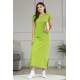 Mad Girls Green Shoulder Pad Slit Midi Dress MG357 - Yeşil