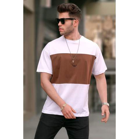 Men Embroided White Over Fit T-Shirt 5886 - Beyaz