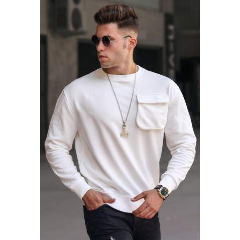 Madmext Men Crewneck Ecru Sweatshirt 5320 - Ekru