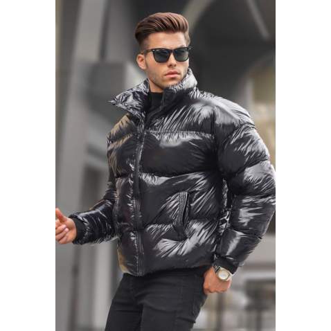 Black Shiny Basic Puffer Jacket 5993 - Siyah