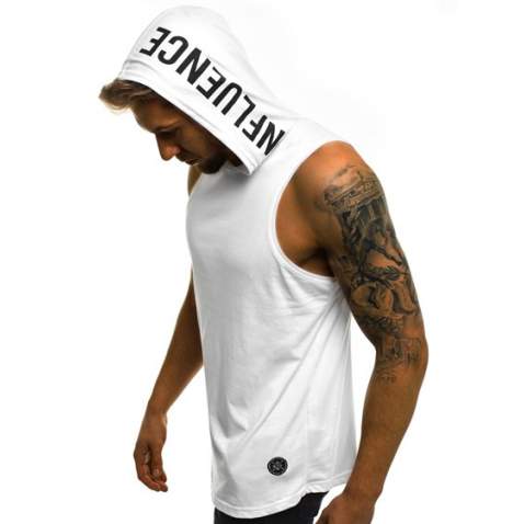 Madmext Men White Hoodie Vest 2537 - Beyaz