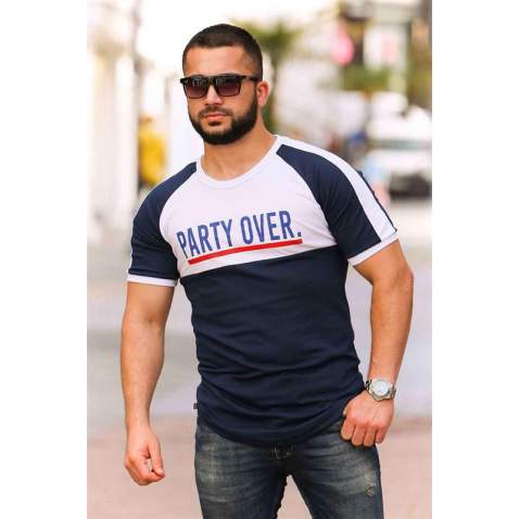 Madmext Navy Blue Two-Tone T-shirt for Men 4027 - Lacivert