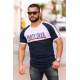 Madmext Navy Blue Two-Tone T-shirt for Men 4027 - Lacivert