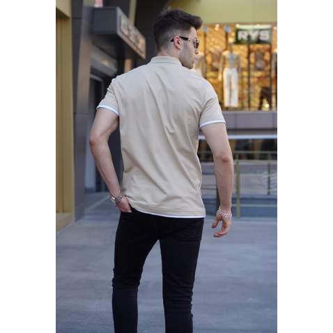 Men Basic Beige Polo T-Shirt 5885 - Bej