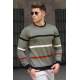 Madmext Men Striped Khaki Knitted Sweater 5171 - Haki