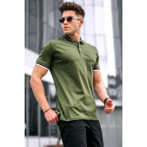 Men Basic Khaki Green Polo T-Shirt - Haki yeşili