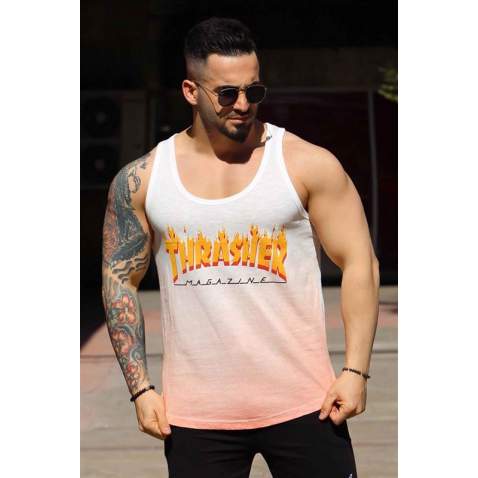 Madmext Men Printed Orange Tank Top 2500 - Turuncu