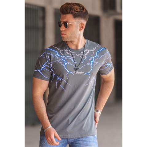 Madmext Men Printed Smoke Gray T-Shirt 5272 - Füme