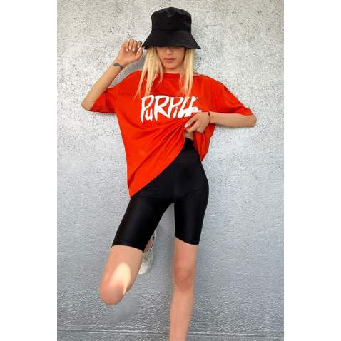 Women Printed Oversize Orange T-Shirt MG1490 - Turuncu