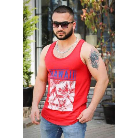 Madmext Red Printed T-shirt for Men 3090 - Kırmızı