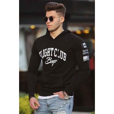 Madmext Men Black Printed Hoodie Sweatshirt 2868 - Siyah