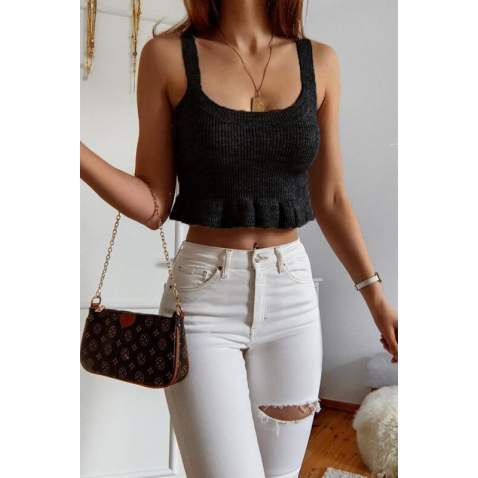 Mad Girls Knitwear Black Crop Top MG1007 - Siyah